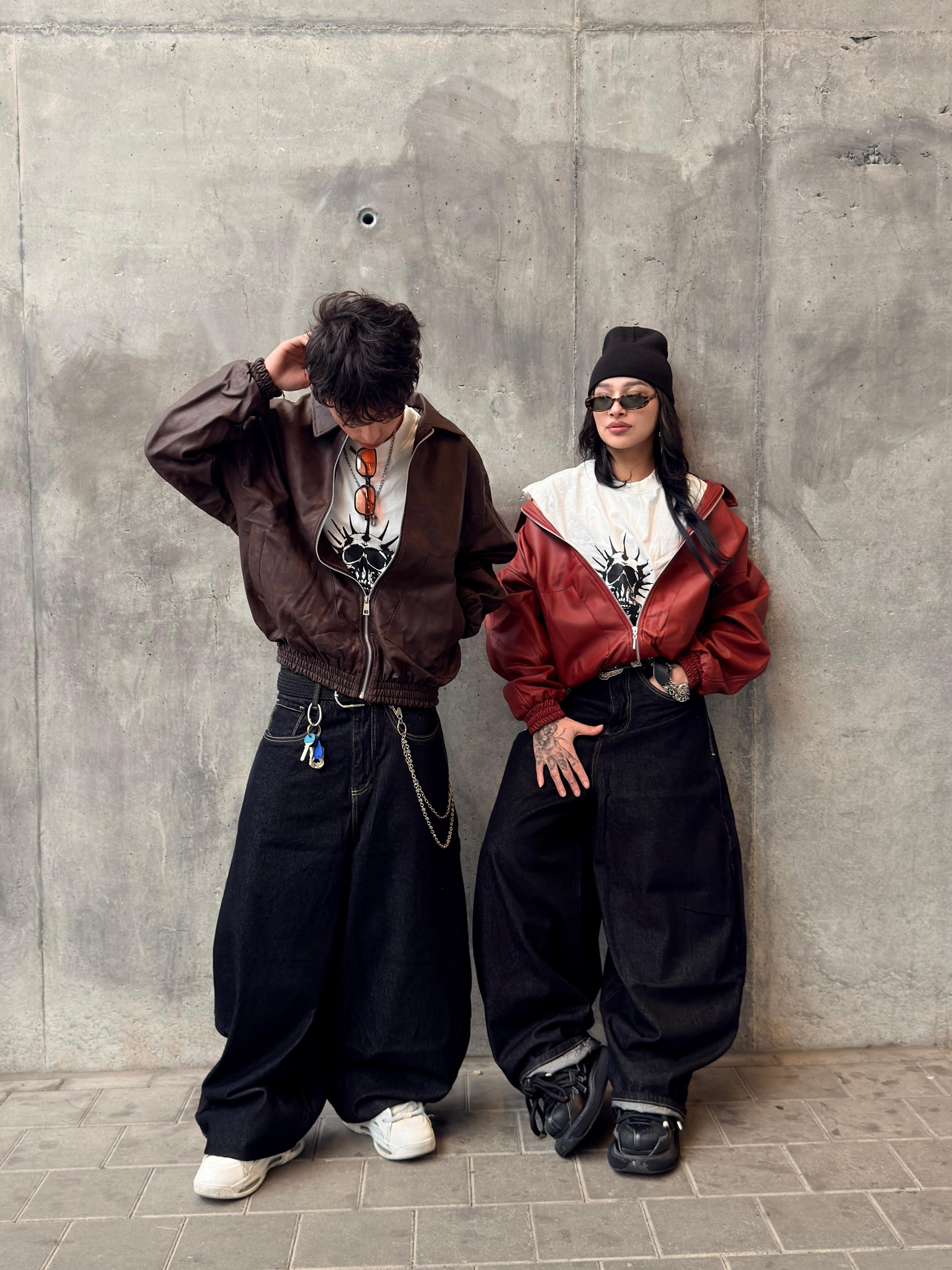 CHAQUETA PILOTO CUERINA CEREZA